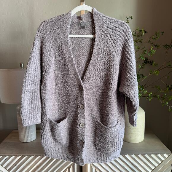 Barefoot Dreams CozyTwist Raglan Cardigan Beach Rock Size Small - Picture 2 of 9